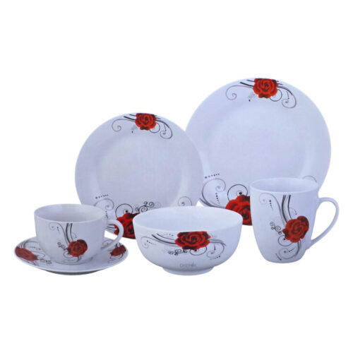 Vajilla de Ceramica Blanca con rosas 30pzas LEON - Kitchen King