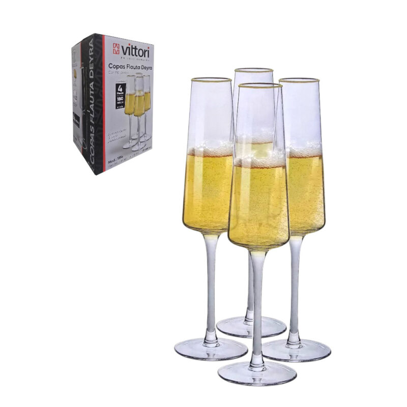 Set 4 Copas Flauta de filo dorado 180ml DEYRA - VTR - Image 2
