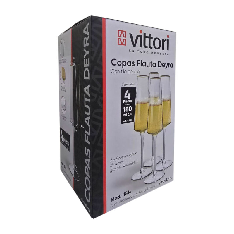 Set 4 Copas Flauta de filo dorado 180ml DEYRA - VTR - Image 3
