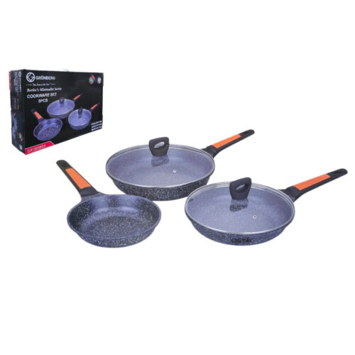 Jgo Sartenes Aluminio c/Antiadherente 5pzas Negro - GRUNBERG