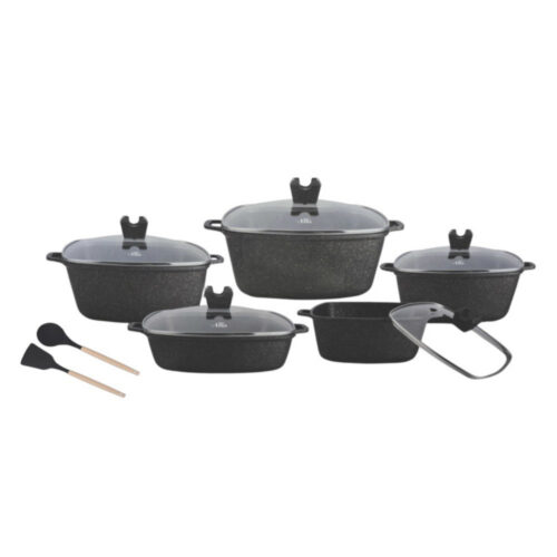 Bateria Aluminio c/Antiadherente Ceramica 14pzas Cuadrada Negra - ALFA